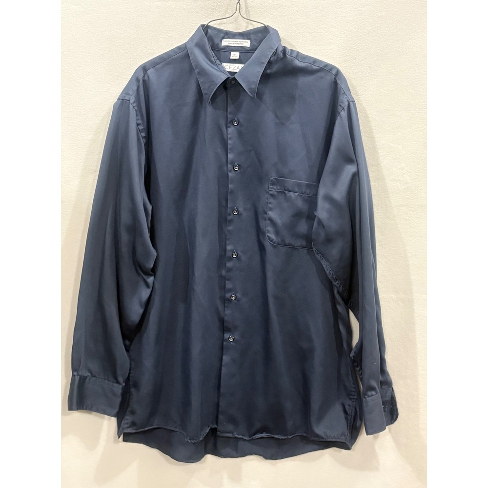 Cezani Mens Navy Blue Long Sleeve Button Down Dress Shirt 16.5 34/35